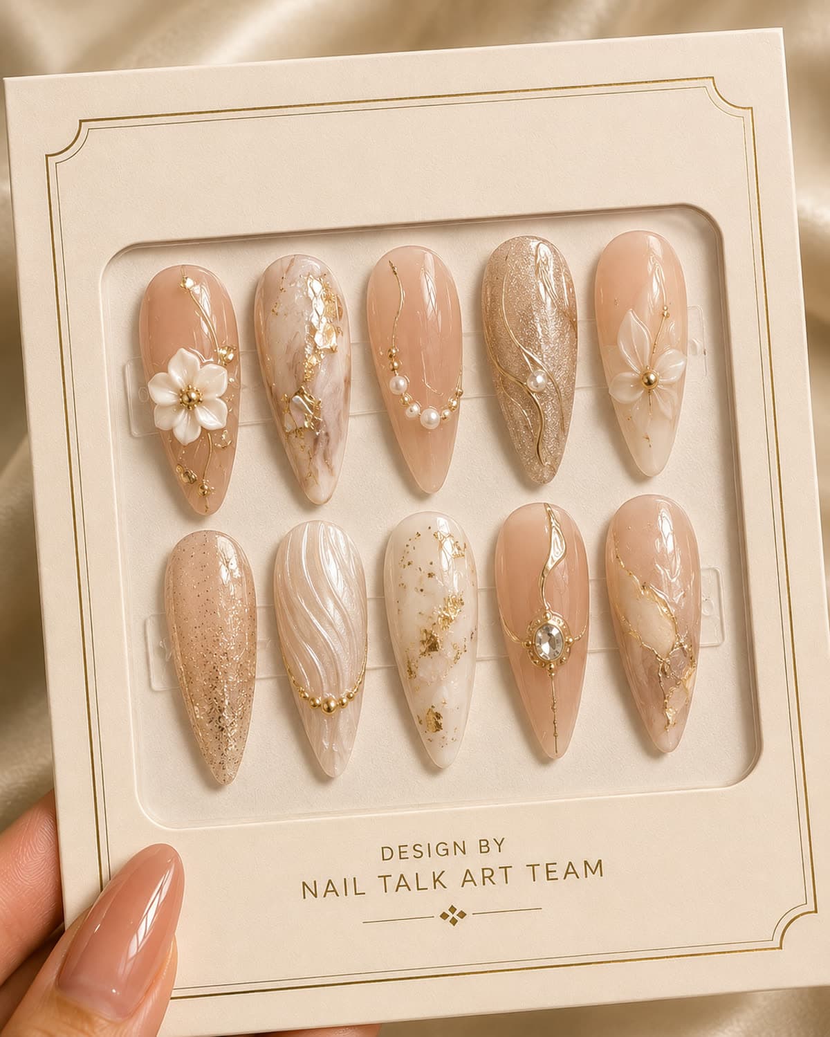 Hand-painted marble nail art